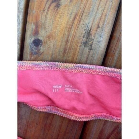 Aerie Pink Space Dye Space Dye Bandeau Top + Hi Cut Cheeky Bottom Bikini Size S - Picture 10 of 12